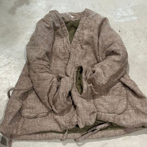100% Solid Linen Cotton,Quilted Versatile Mild Winter/Autumn Coat, OS, Khaki - Picture 12 of 12